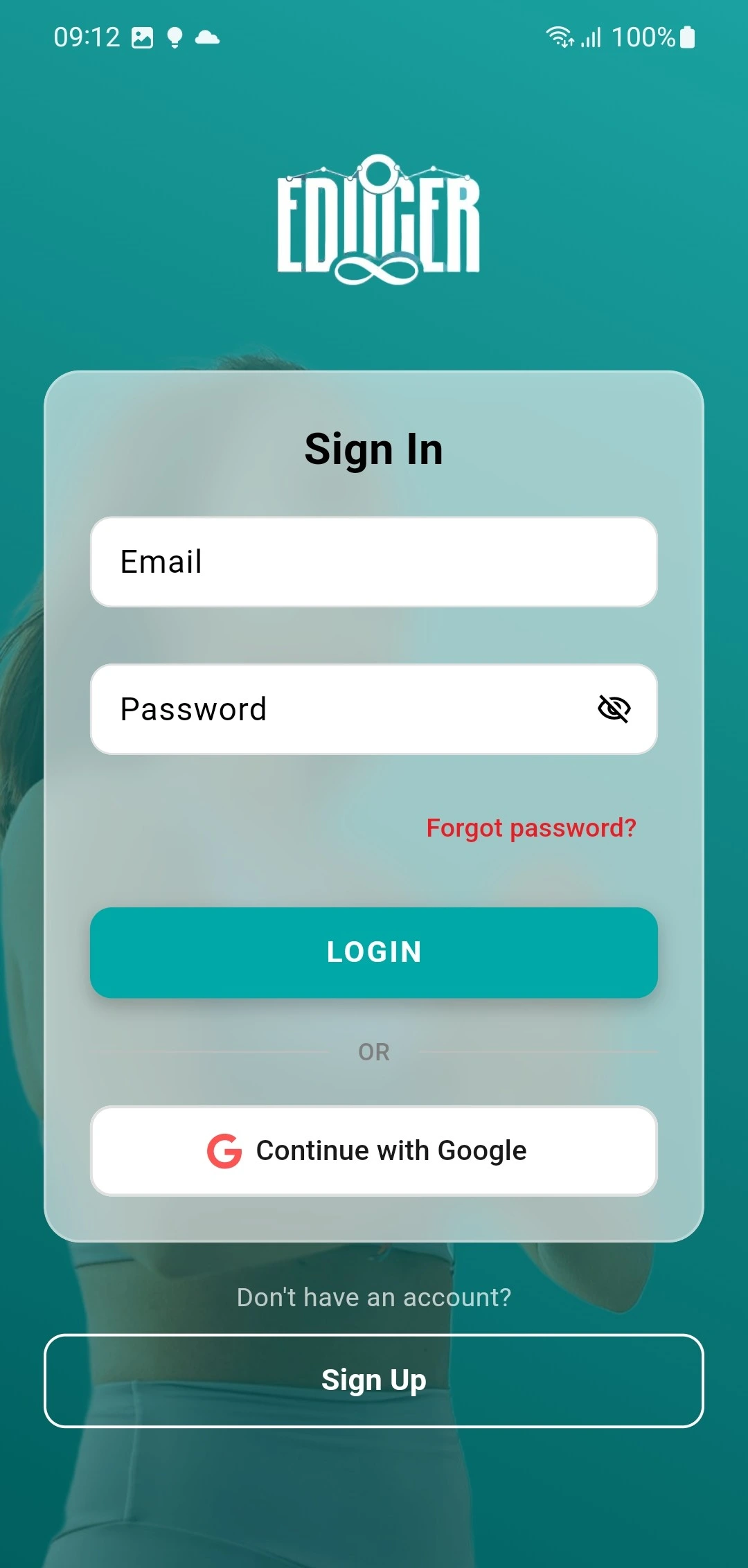 Login screen — sign in options