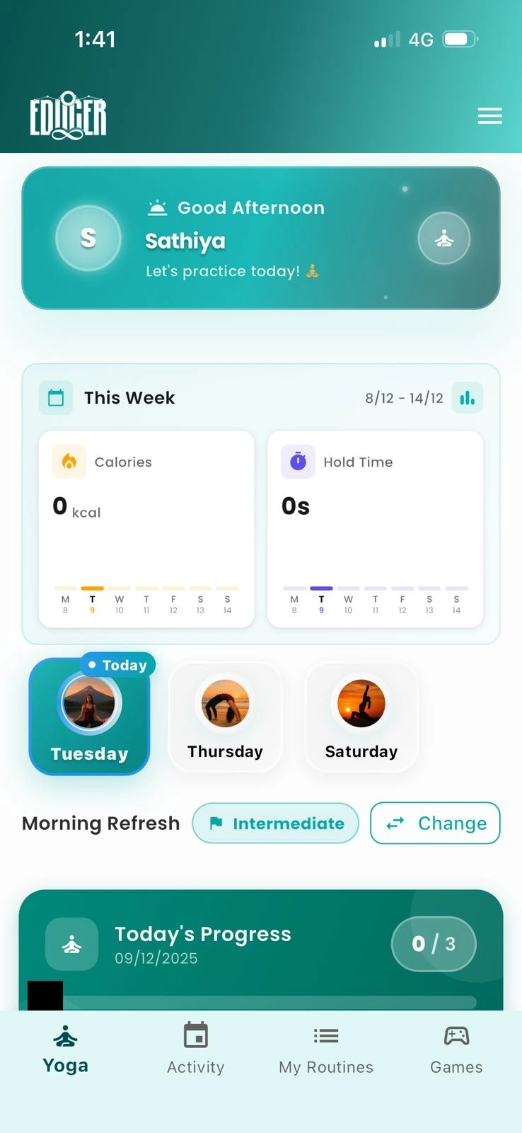 Home screen — personalized feed with recommended routines